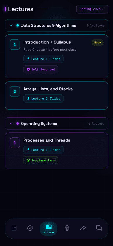 One-Tap Lectures screen