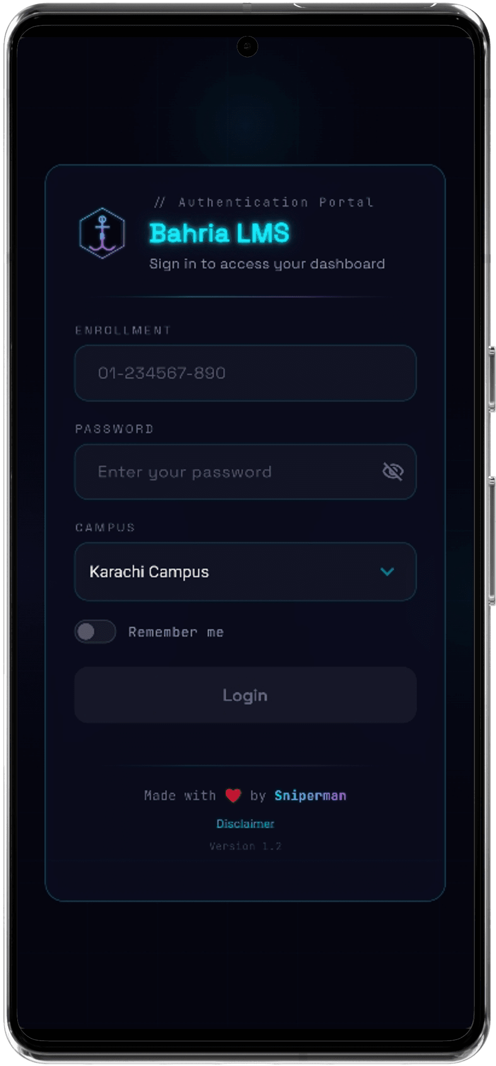 Secure Login screen